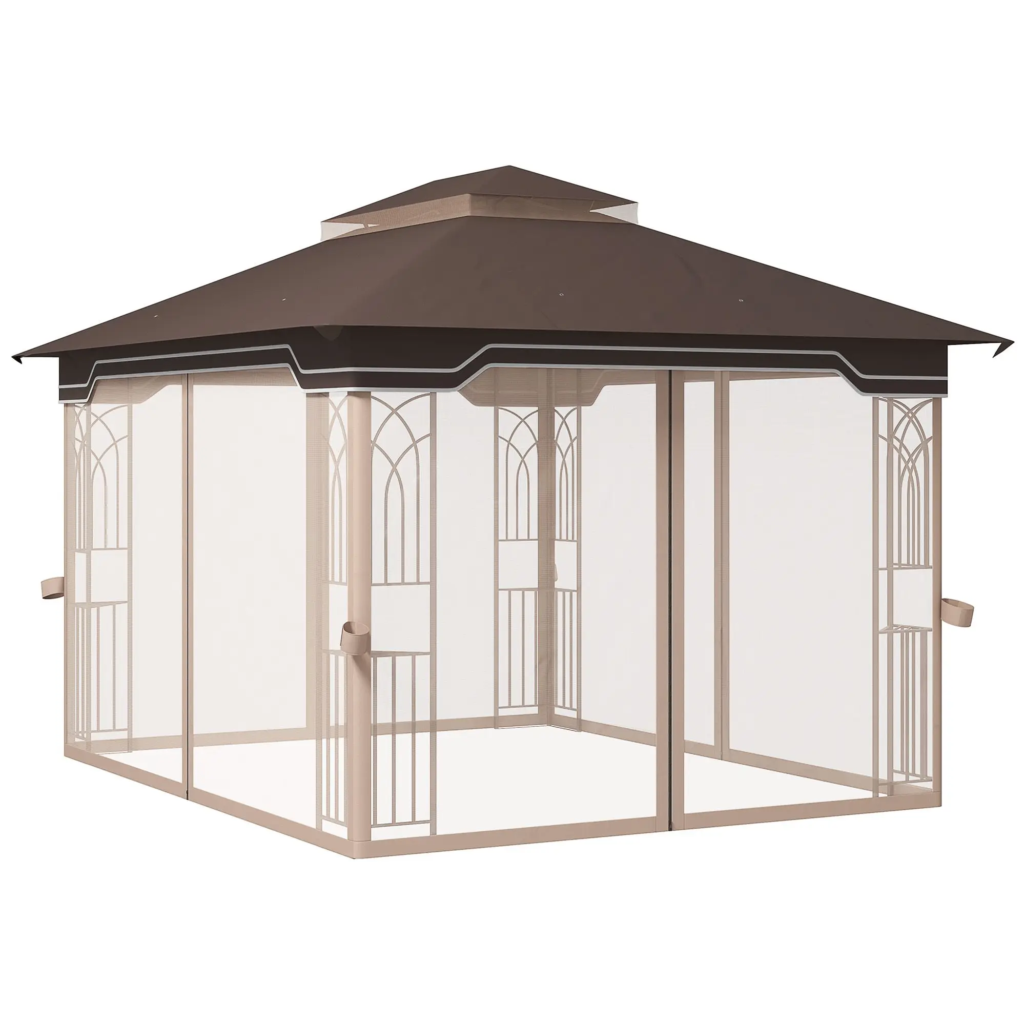 

For Outsunny Patio Gazebo 10x12 ft Outdoor Canopy Shelter Double Tier Roof Nettings Garden Lawn Brown