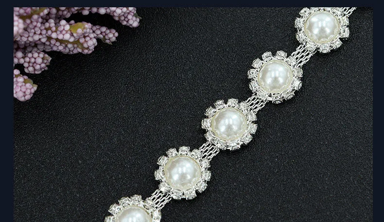 10 Meter Strass-Glitzerkristall-Diamantkette mit Eingelegten Perlen, DIY-Bastelbedarf, Geschenkdekoration, Taschen-, Hut- und Kleidungszubehör – Detail 2