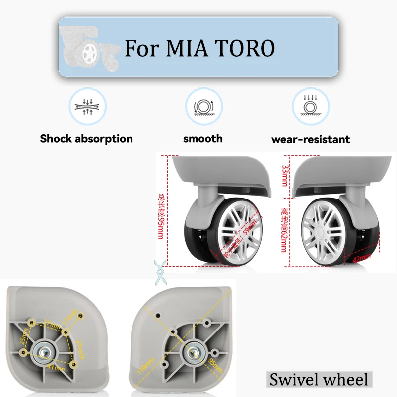For MIA TORO W074 Replacement Heavy Duty Luggage Wheels - 4 Piece Durable Universal 360° Swivel Mounting Easy + Screwdriver
