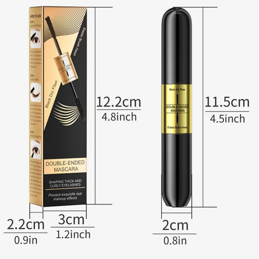 เครื่องสำอางมาสคาร่าสีดำสองหัวแต่งหน้าให้วอลลุ่มดวงตากันน้ำกันรอยเปื้อนความยาวดัดขนตา4D เส้นใยหนา