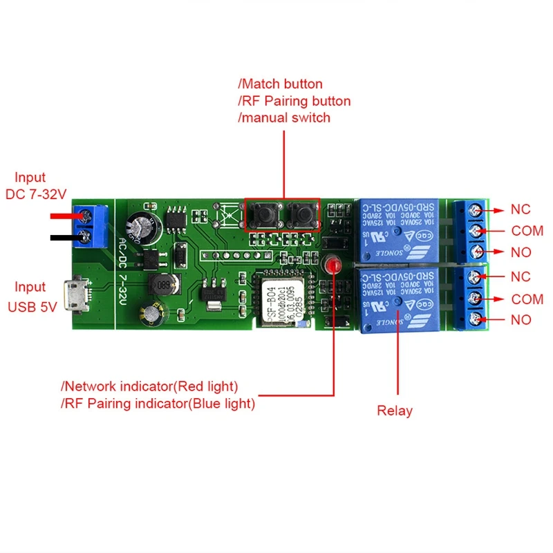 Interruptor de relé Wifi inteligente, relé de 2 canales, módulo Wifi en casa inteligente, DC 5V 12V 24V 32V 110V 220V, temporizador de interruptor inalámbrico