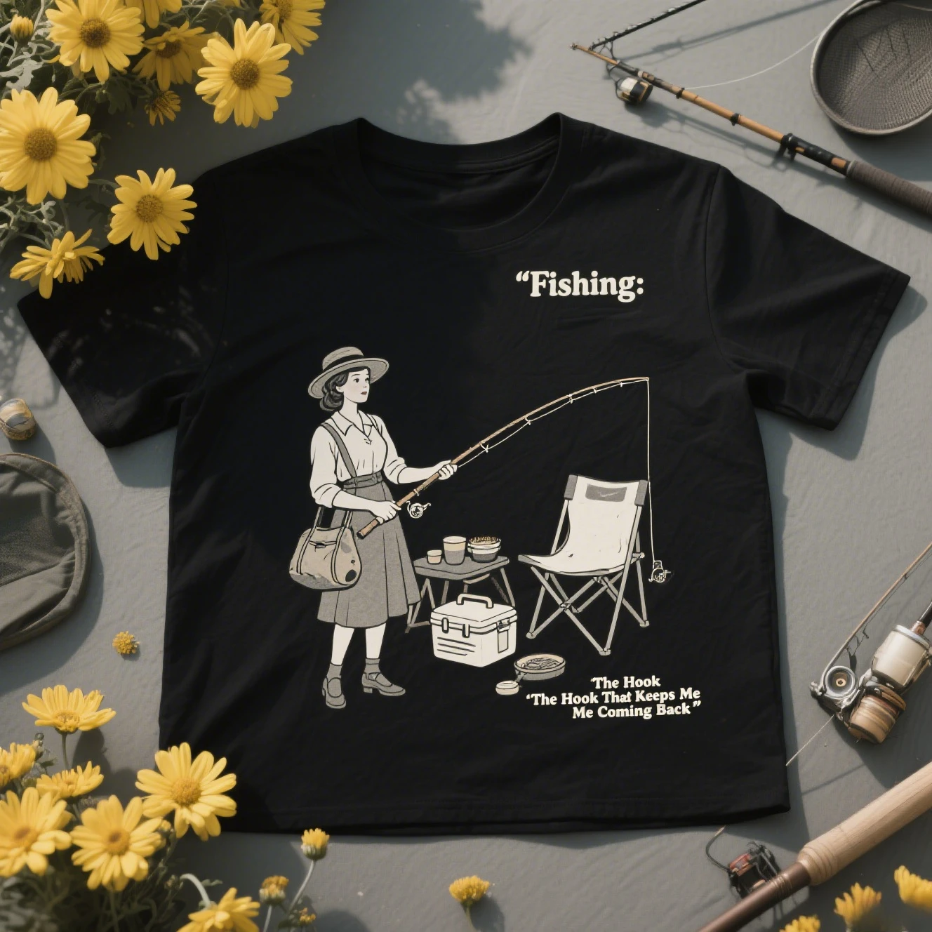 

Fishing Girl Fishing Tackle Graphic Printing Summer Luxury Brand Cotton Men's and Women's T-Shirts Short Sleeves Trendy Fashion