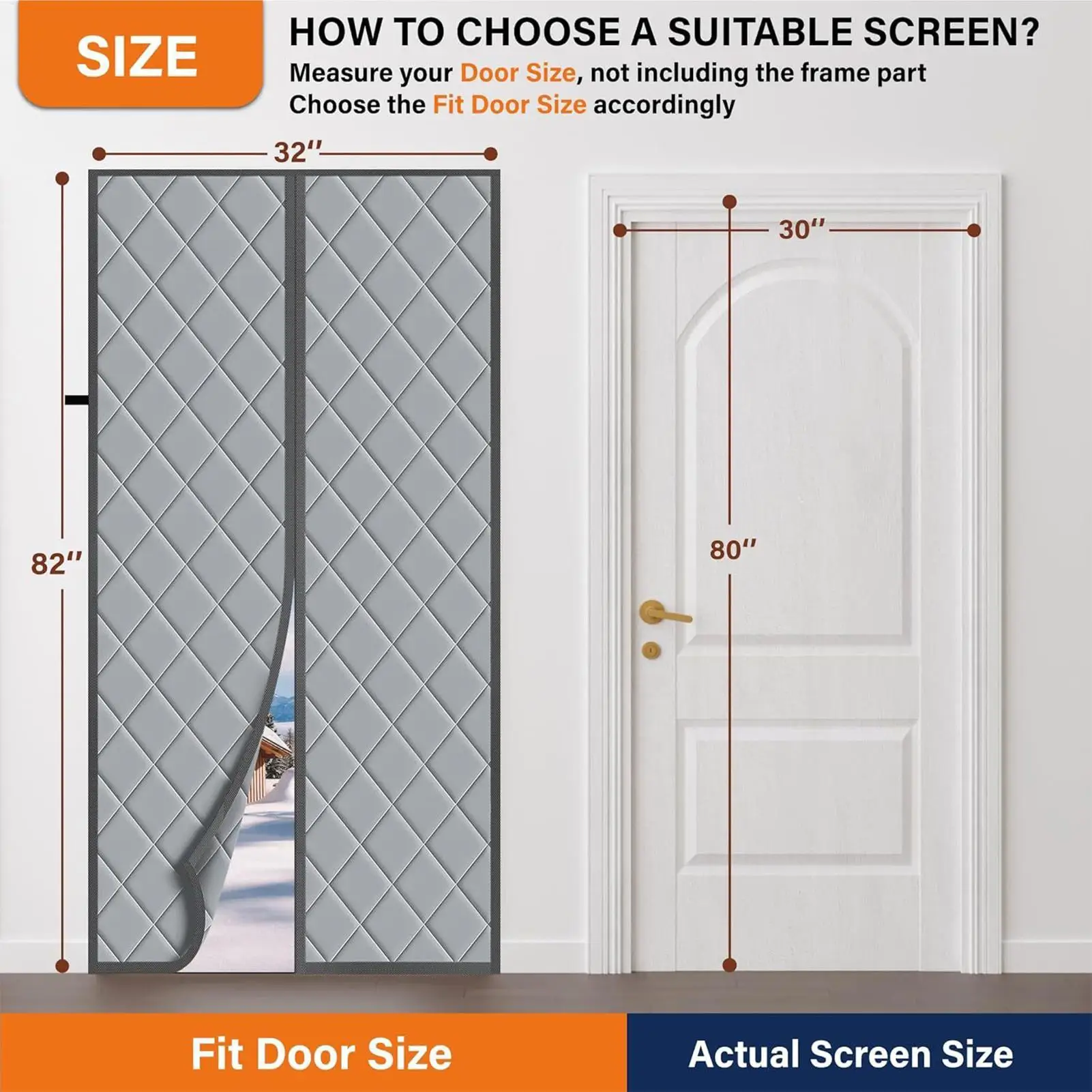 

Thermal Door Curtains Windproof Screen 80x32 Inches Magnetic Thermal Door Cover For Winter For Room Bedroom Home Patio Closet