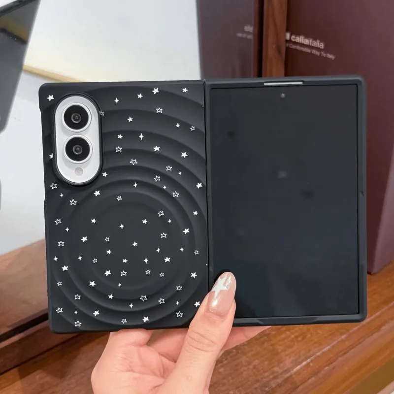 Korea Ins Simple Star Pattern Black Phone Case for Samsung Galaxy Z Fold 8 Z fold 8 Fashion Anti-Fall Cover with Magnetic Holder