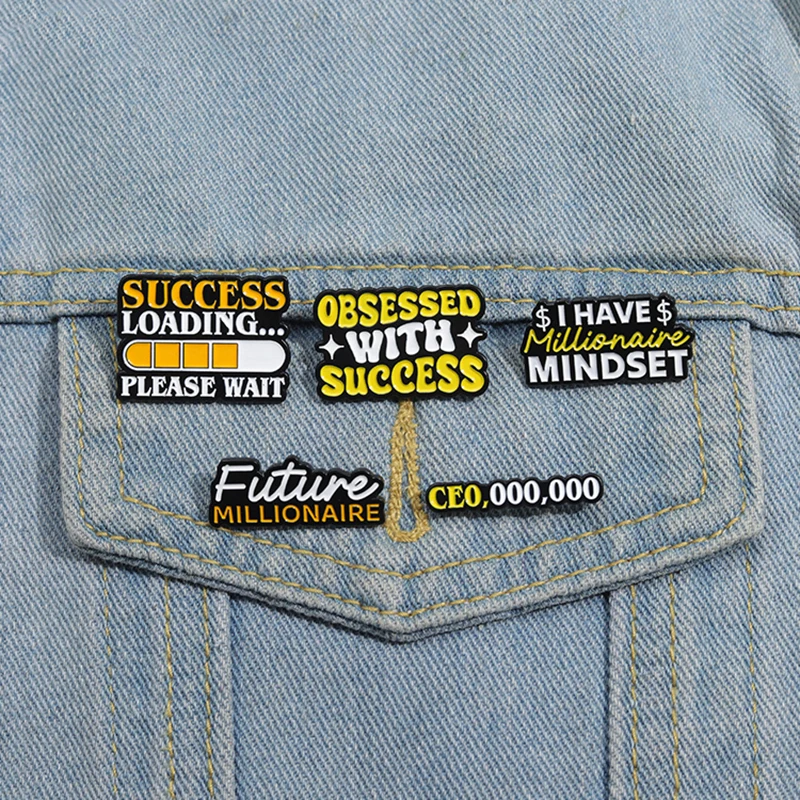 Future MILLIONAIRE Enamel Pins Custom OBSESSED WITH SUCCESS Brooches Lapel Badges Cartoon Funny Jewelry Gift for Friends