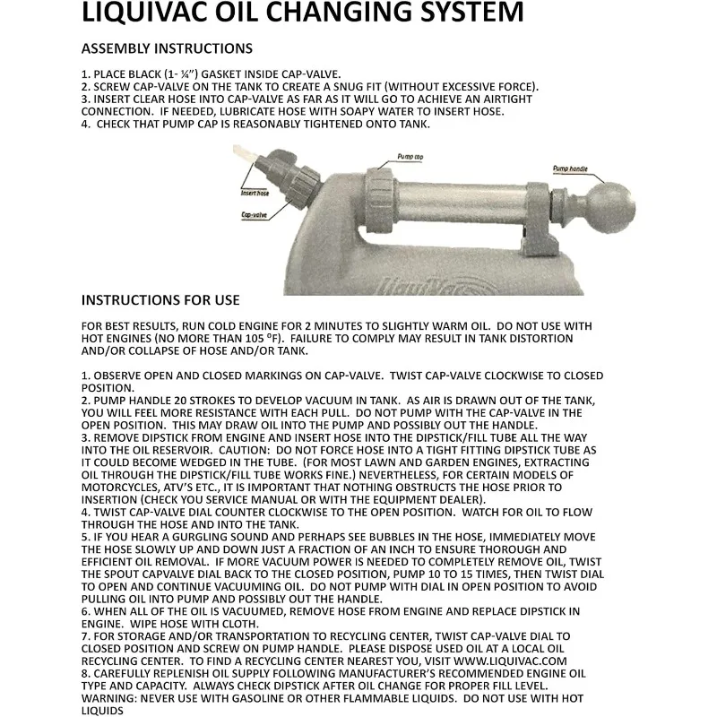 2005LVMI LiquiVac Oil Extraction Pump Changing System for Small Engine, Lawn Mower, Garden Tractor, Generator, Snow Thrower