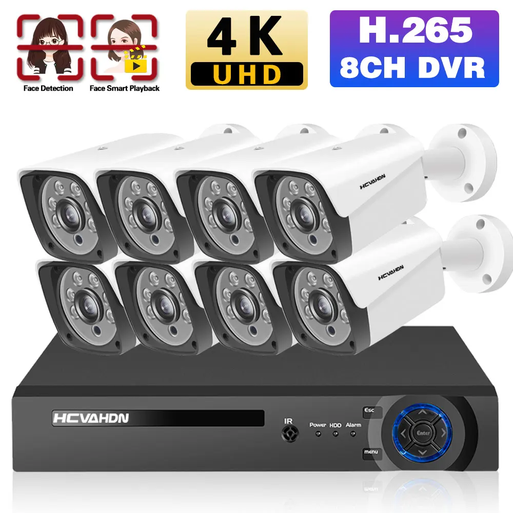 

8CH 4K AHD DVR Kit Face Detection 8MP AHD CCTV Security Camera System Set Outdoor Waterproof Bullet Camera Surveillance Kit 4CH