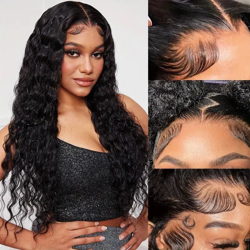 Rosabeauty Deep Wave HD 13X6 Transparent Water Wave Lace Frontal Wigs 30 40 Inch 13X4 Front Human Hair Wigs 150  Density