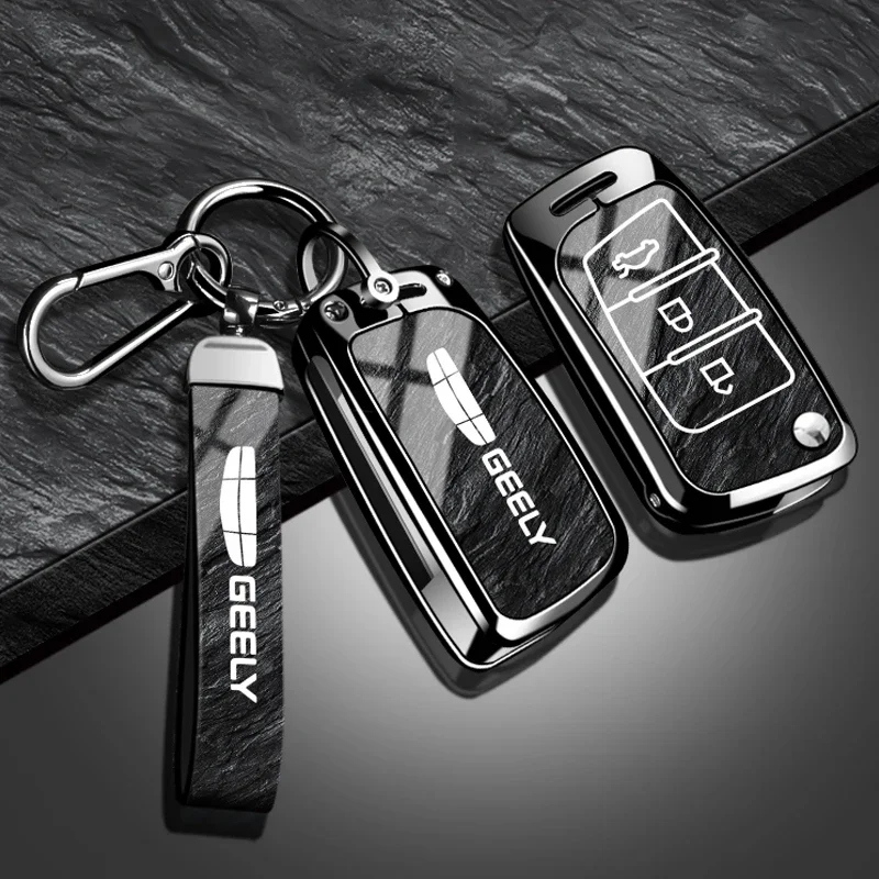 New Car Key Case Cover For Geely GX3 EC7 EC8 GC6 EC715 EC718 Emgrand7 EU7 EC7-RV EC718-RV Zinc Alloy TPU Stone Pattern Keychain