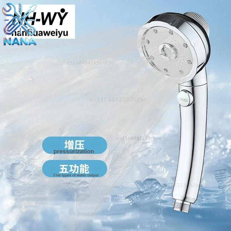 

Micro Bubble Shower Head Silver 5 Modes High Pressure One-Click Stop