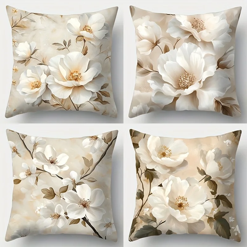 4-piece vintage floral pattern sofa cushion cover set, insert not included. Ideal for sofa lumbar support