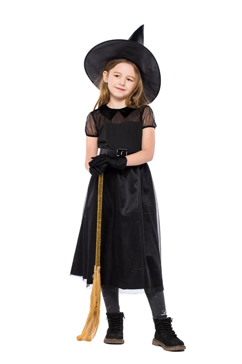 Halloween black mesh little witch children's role play costume