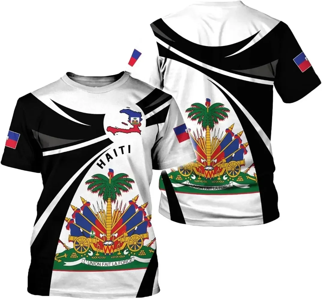 

New Haitian flag badge 3D printed T-shirt men's and women's casual short sleeved Harajuku oversized top high quality clothing
