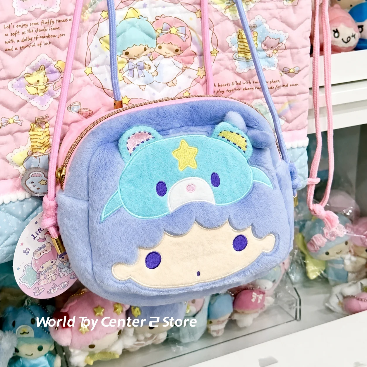 Japanese Style Cute Little Twin Stars Pink Blue Dreamy Sleep Series Double Sided Shoulder Bag Cartoon Doll Storage Periphery