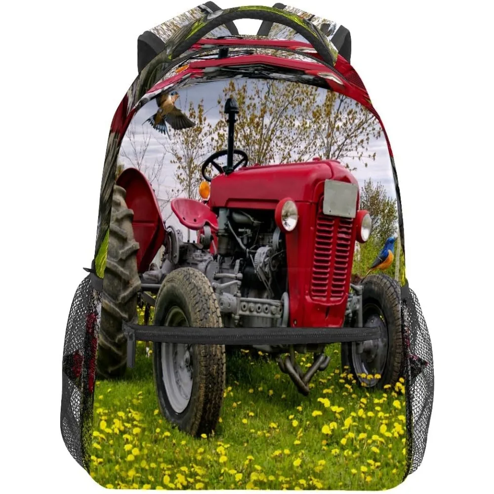 

Red Tractor Backpack, Countryside Scene Print, Spacious Daily Bag with Mesh Pockets, Great for Nature Lovers & Outdoor Use
