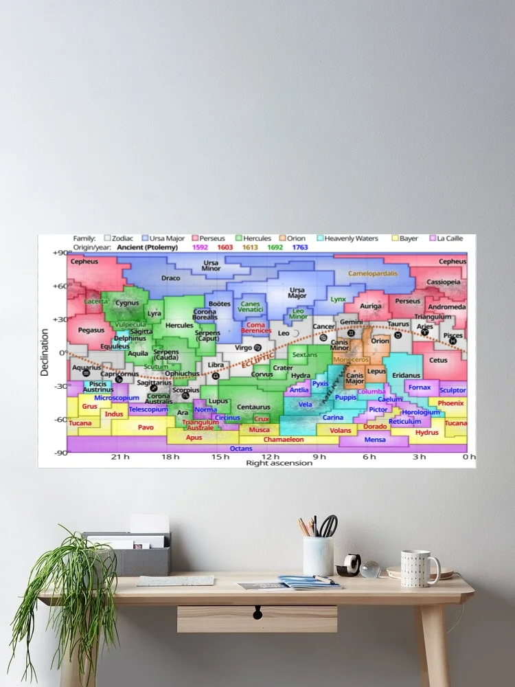 

Ecliptic Equirectangular Plot Constellation Chart Map, Art Print Canvas Poster, Living Room Decor, Home Wall Picture