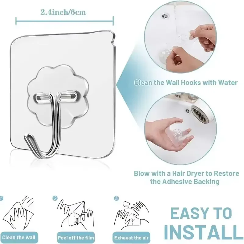 10–30 Stück transparente selbstklebende Wandhaken, Mehrzweck-Wandhaken, Schlüsselhalter, Handtuchhalter für Küche, Badezimmer, Zubehör