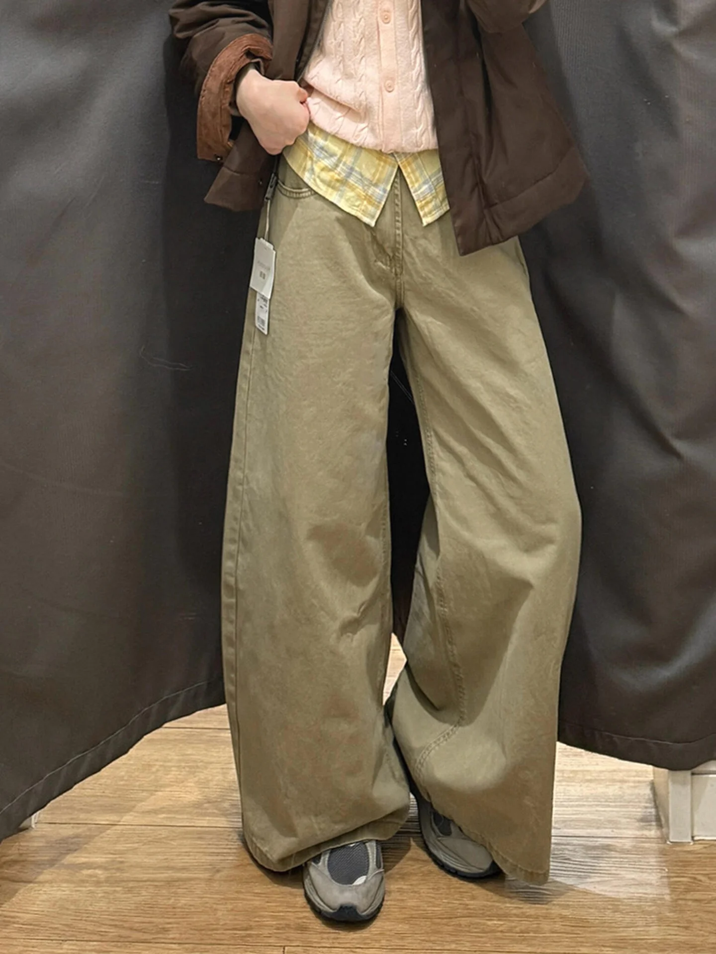 High Waist Straight Leg Thiened Casual Denim Jeans Women's Autumn Winter New Sle Spicy Girl Khaki Color Women's Jeans