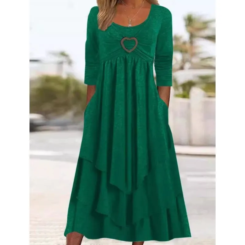 Feminino elegante multi camadas emenda bolo bainha vestidos 2025 outono cintura alta manga longa feminino amor coração decoração bolso vestido