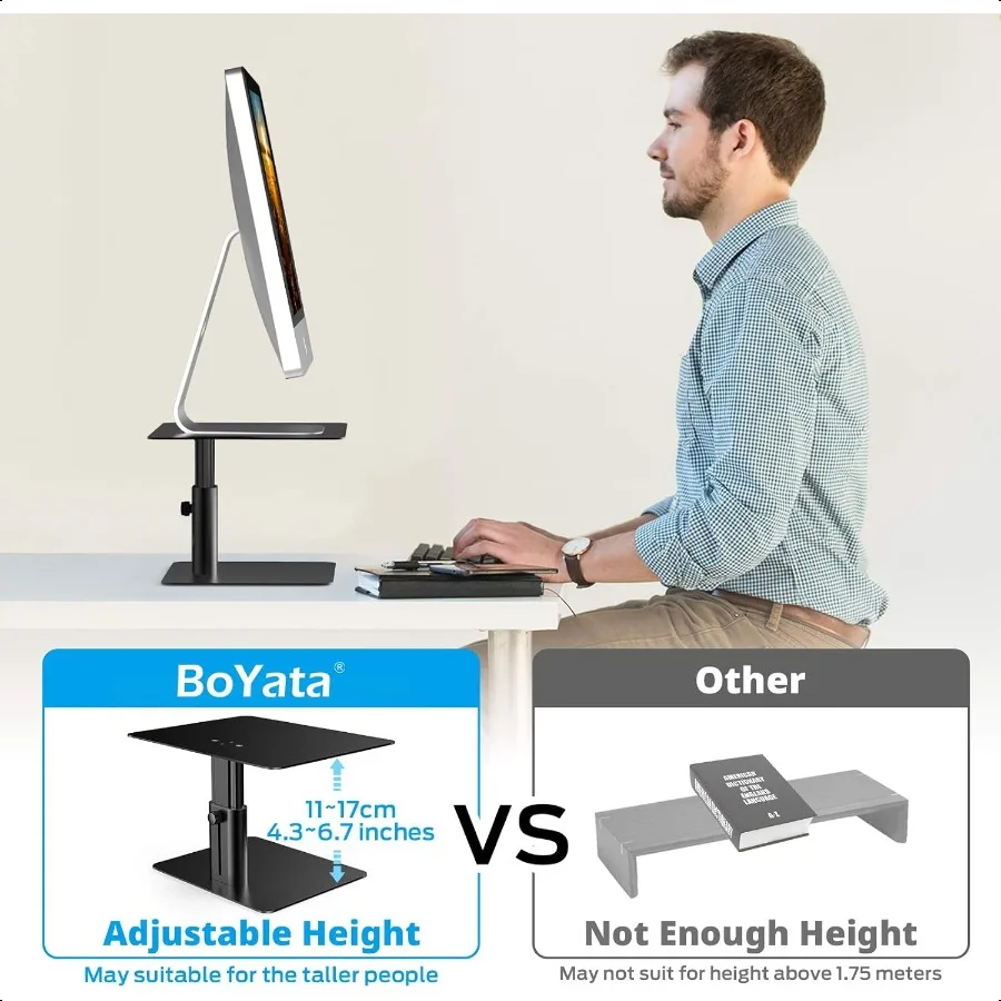 Support de moniteur réglable, support d'ordinateur en métal, Compatible avec TV, PC, ordinateur portable, i et tous les écrans, noir