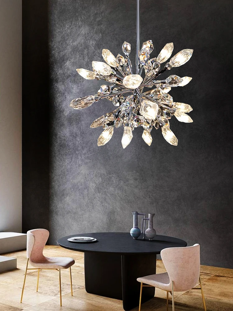 

Art Bloom Ice Crystal Chandeliers High Ceiling Living Room Luxury Cottage Hanging Lamp Modern Home Decor Lustre LED Lighting