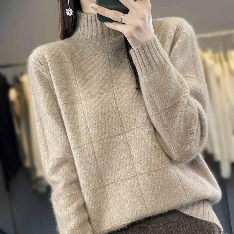 Winter Women\'s Sweater Half High Collar Knit Jumper 100% Mink Cashmere Female High Quality Warm Pullover Lady Long Sleeve Tops