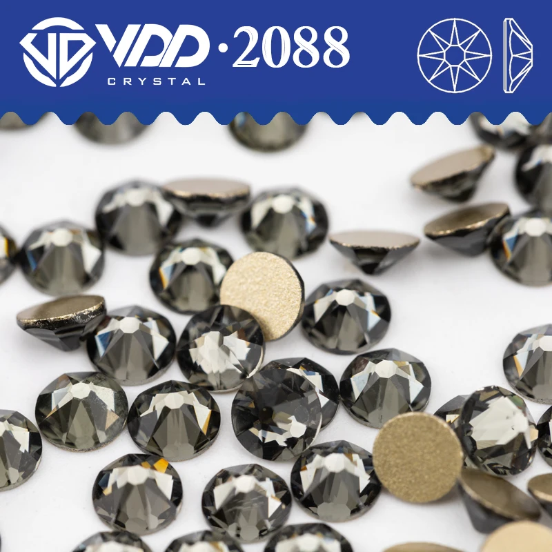 VDD 003 czarny diament 2088 kryształki górskie SS16-SS30 8 dużych 8 małych płaskich kamiennych brokatów DIY dekoracje artystyczne do paznokci