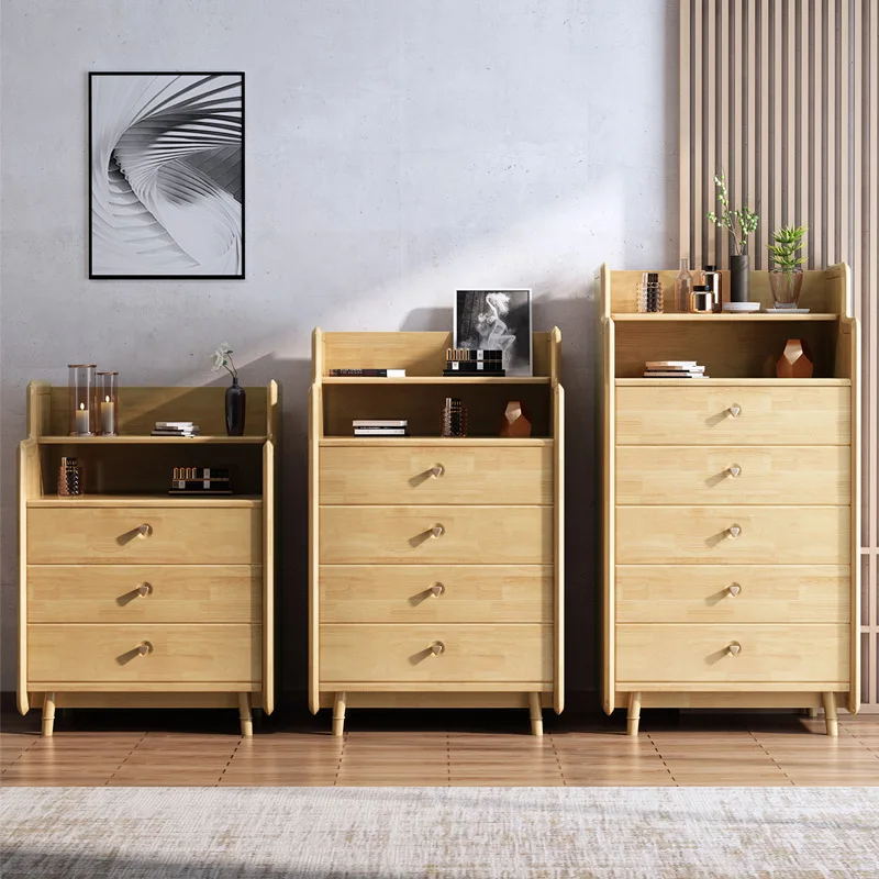 

Solid wood chest of drawers Modern minimalist Nordic style log storage cabinet Japanese rubber wood locker chest of drawers