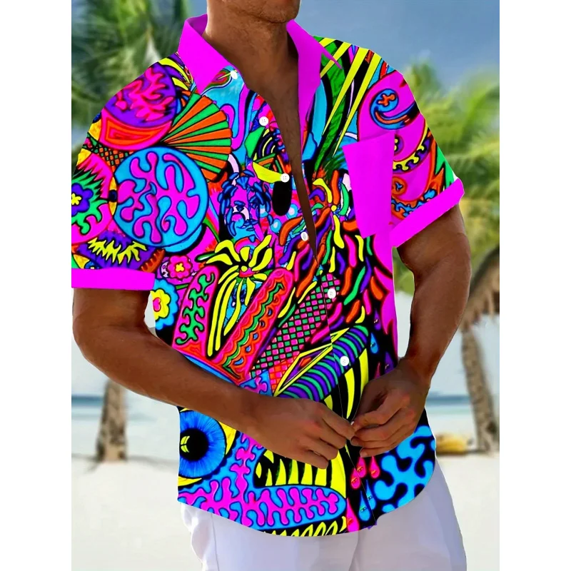

Abstract Art Paintings3DDigital Print Men's Button Pocket Short Sleeve Shirt