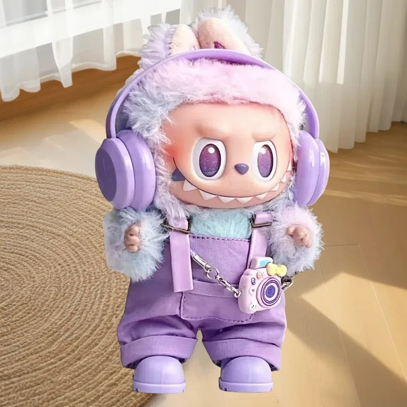 For 17cm Dolls Labubu purple earphones Clothes Pink Purple Earphones Shorts Outfit Clothing Labubu V1V2 Diy Toys Accessories