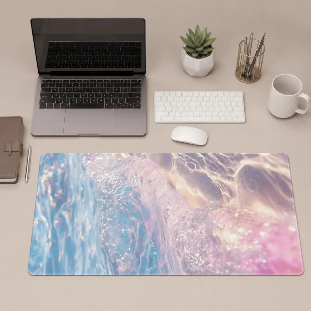 Rainbow-colored abstract wave-printed table mat, suitable for office, home, or study users to complement their beautiful