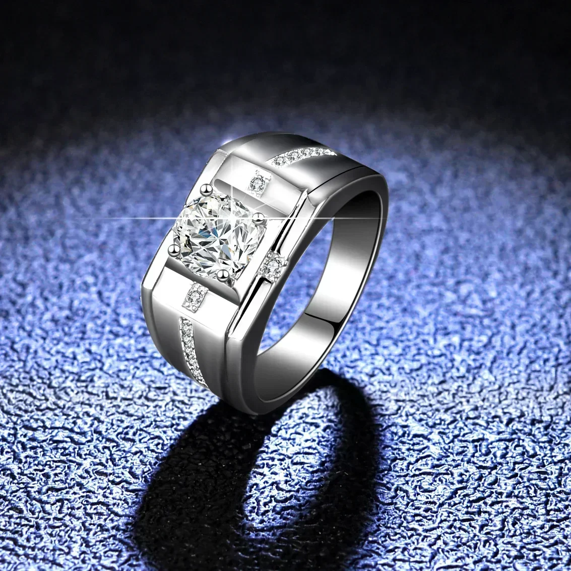 

Solid14K White Gold Ring 1CT Moissanite Male's Wedding Ring Stone Certified Natural Diamond Rings For Man D Color VVS1 Jewelry