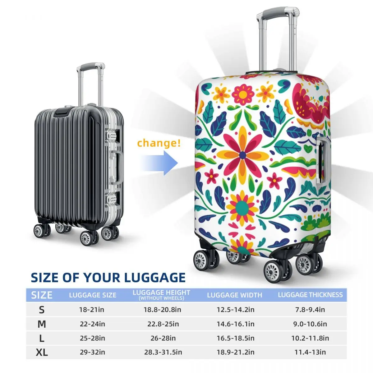 Custom Fashion Mexican Flowers Luggage Cover Protector Dust Proof Travel Suitcase Covers