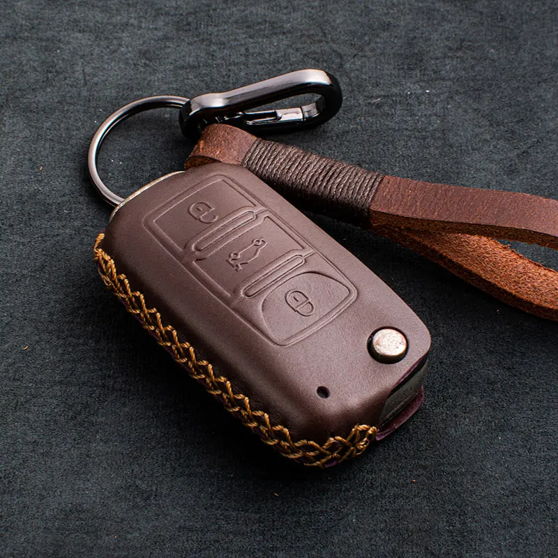 

1 PCS Genuine Leather Car Folding Flip Key Fob Shell Cover Key Case For VW Sagitar Passat Langyi Bora Tiguan Santana POLO