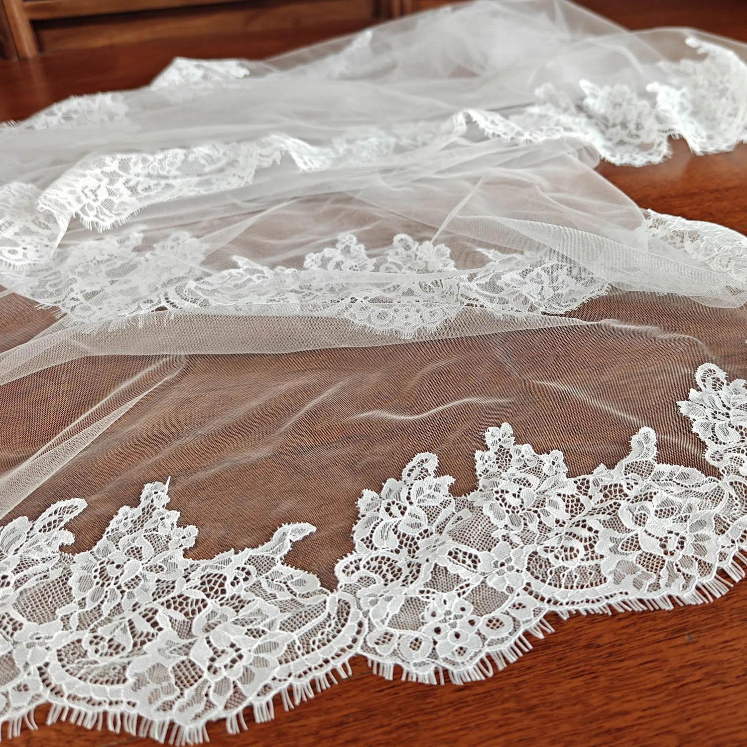 

Индивидуальная романтическая фата из кружева с ресничками, двухслойная фата с эффектом румян, свадебная фата длиной 2,5 м/3 м/3,5 м с расческой, цвет слоновой кости