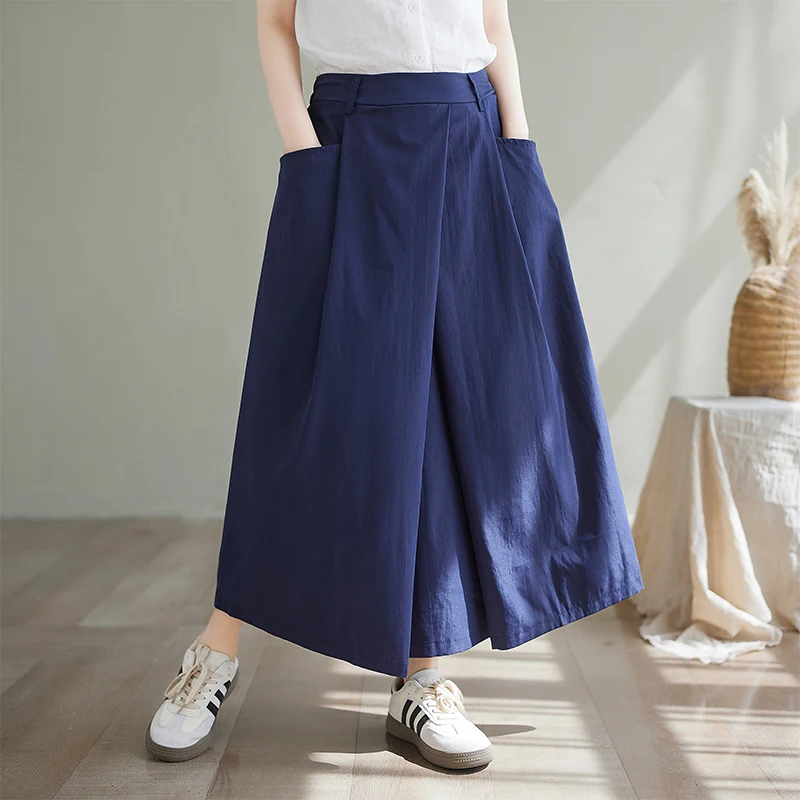 

Dync Юбка-миди трапециевидной формы с эластичной резинкой на талии, чистый цвет, для похудения, искусственная двухсекционная юбка больших размеров с синими летними рукавами для поездок на работу, хлопок...