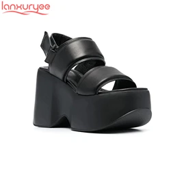 Krazing Pot 2024 kożuch Peep Toe bardzo wysokie grube dno w stylu casual, letnia buty platforma zwięzłe wygodne sandały damskie Slingback