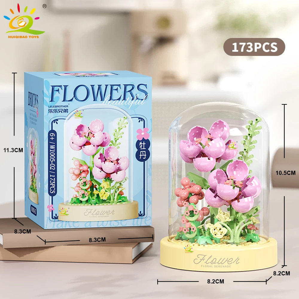 HUIQIBAO MOC Bloemendisplay Box Micro Bouwsteen MOC Mini Bloem Mini Diamant Model Baksteen Speelgoed voor Kinderen Bureau Decoratie