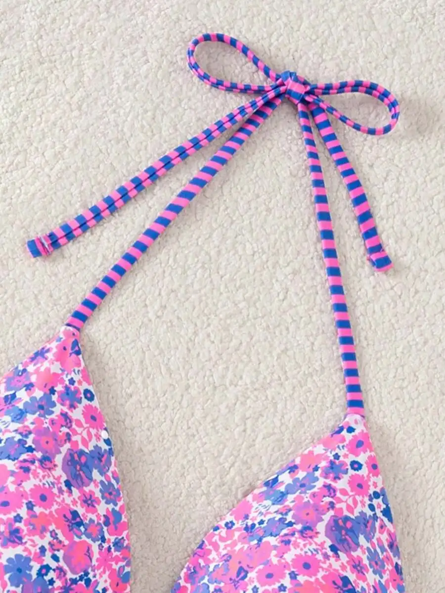 

Womens Ditsy Floral Spaghetti Strap Backless Bikini Top