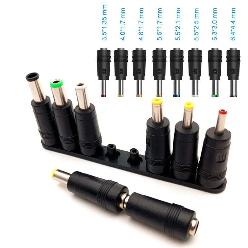 8PCS 5.5*2.1 MM DC Power jack Female plug adapter Connectors To 6.4 6.3 5.5 4.8 4.0 3.5 2.5 2.1 1.7 1.35 Male Tips