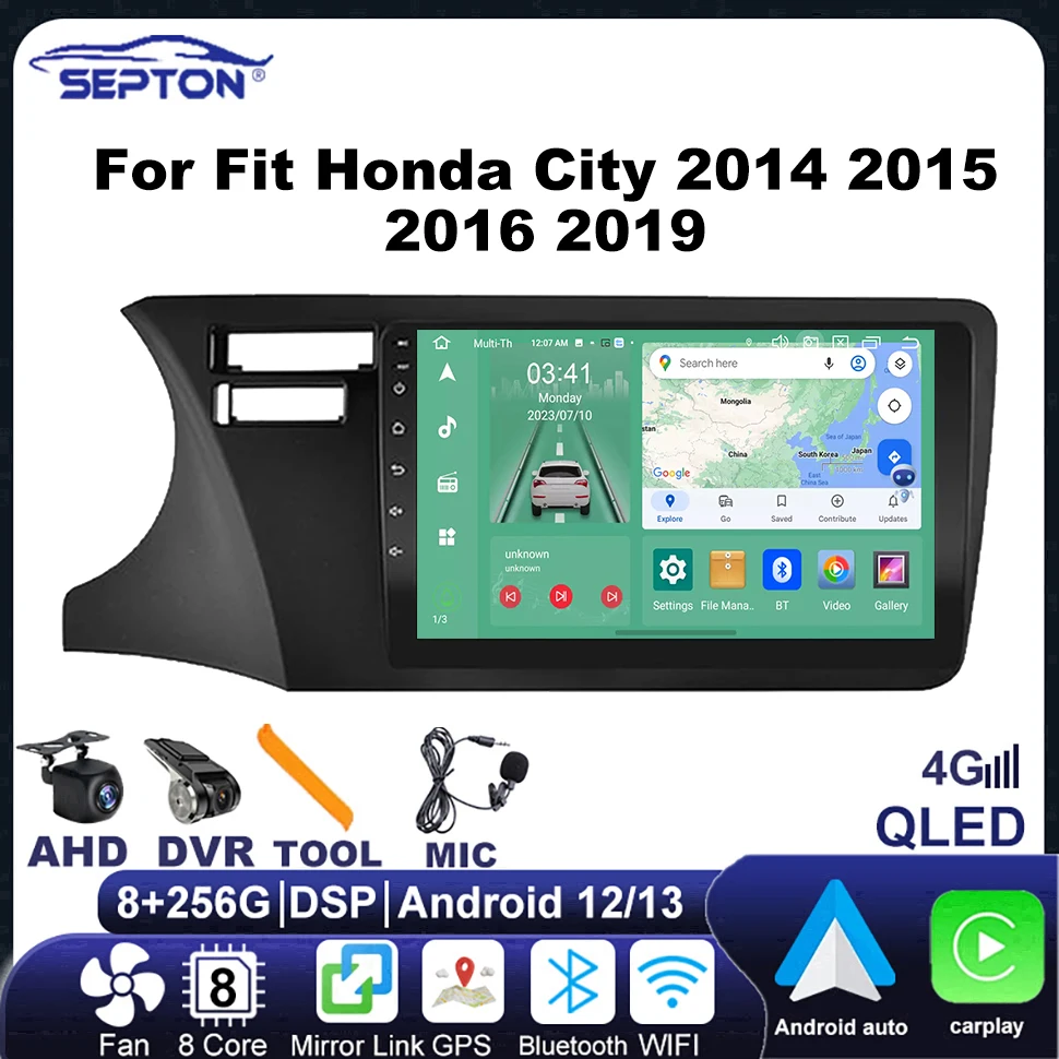 

SEPTON Car Radio for Fit Honda City 2014 2015 2016 2019 Multimedia Video CarPlay QLED Android Player GPS WIFI 4G 2Din Autoradio