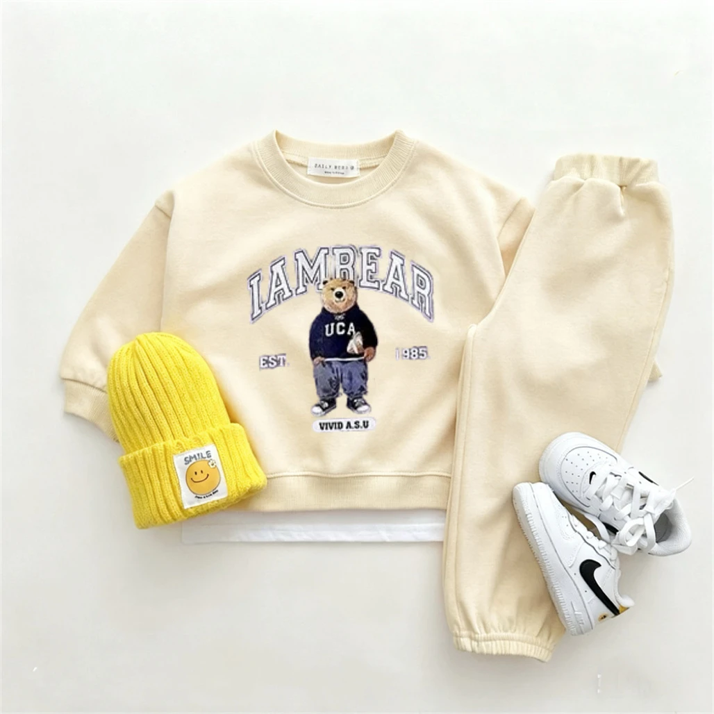 Cartoon-Zweiteiler-Set, Herbstkostüm für Kinder, lässiges Sportkostüm, langärmelige Outfits, bedruckter Kapuzenpullover + Hosen-Outfits für Babys – Detail 1