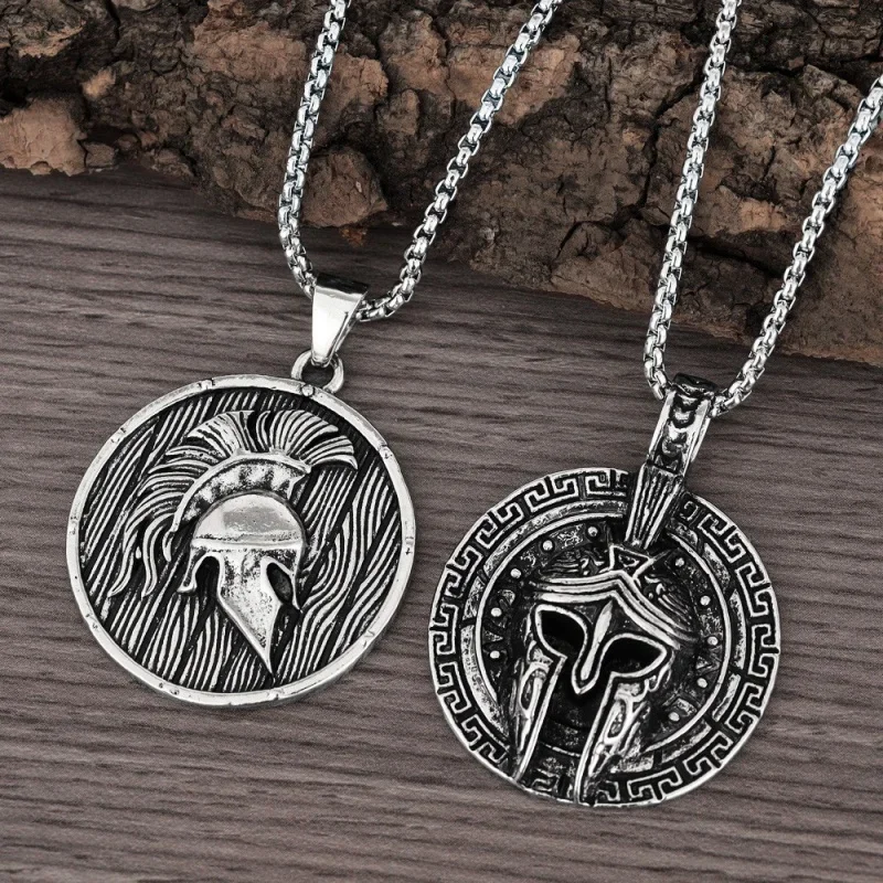 Fashionable And Domineering Spartan Warrior Retro Medal Pendant Necklace Brave Personalized Sweater Clavicle Chain