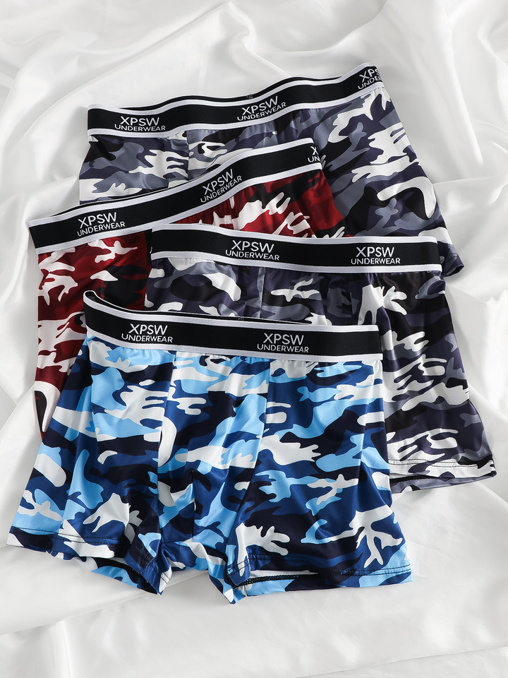  Men's 4-Pack Polyester Boxer Briefs - Camouflage Print, "XPSW UNDERWEAR" Waistband 