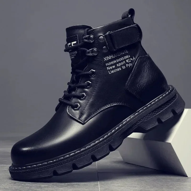 Spring Men\'s High-top Fashion Shoes New Motorcycle and Ankle Boots Waterproof Boots Men Leather Shoes Men Casual Punk Boot