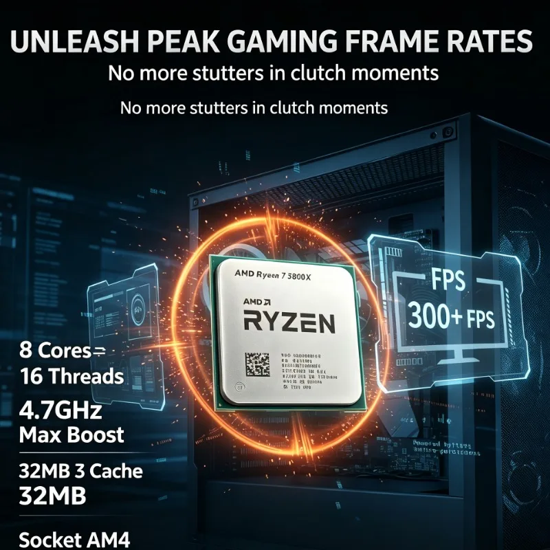 Ryzen7 5800X AM4 Desktop CPU For Gaming And Daily Work 8C16T 3.8‑4.7GHz 32MB L3 Cache 7nm DDR4 No Fan