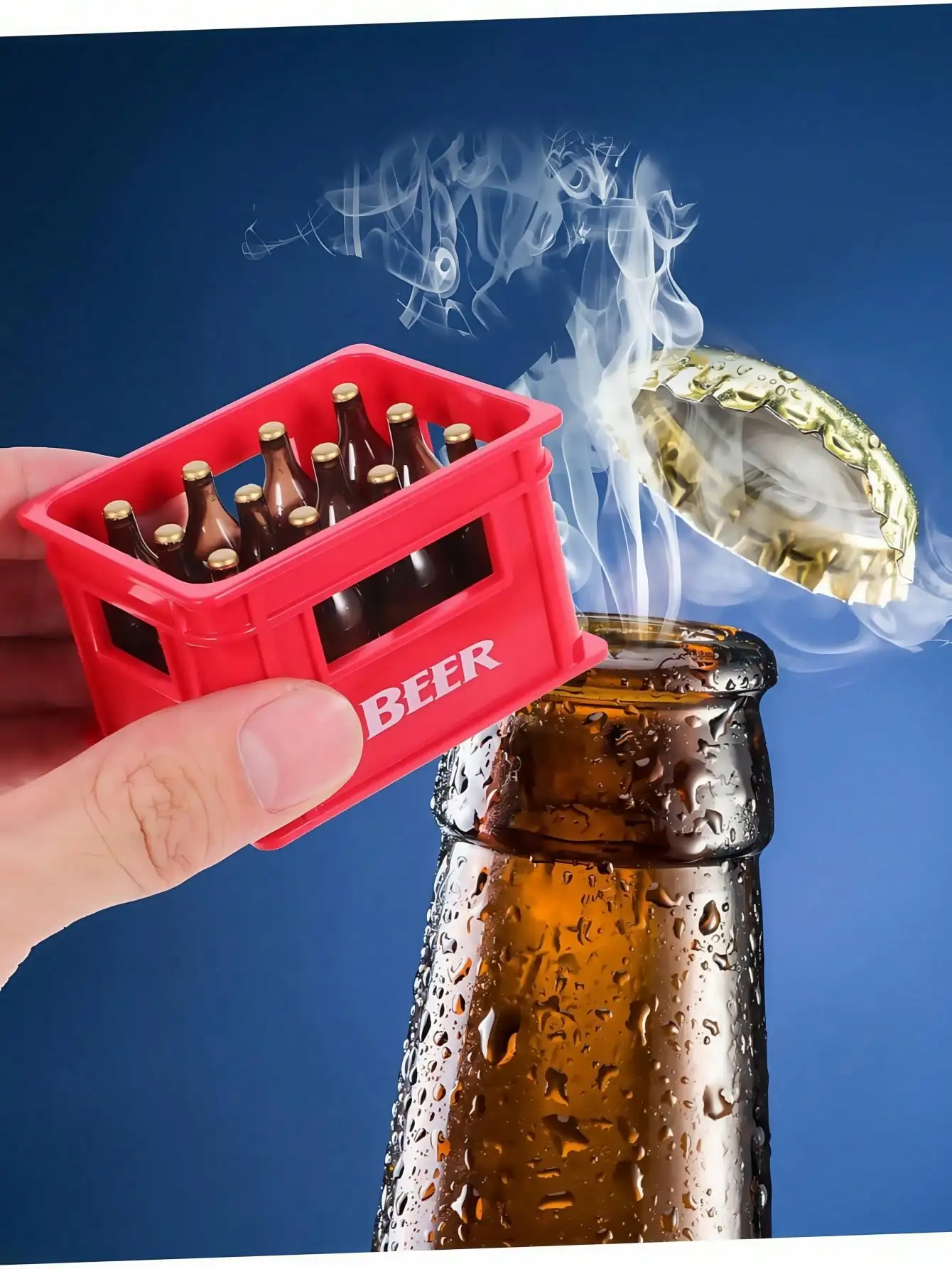 Imán para refrigerador en forma de caja de cerveza, abridor de botellas de refresco, se puede abrir botellas de cerveza, se puede utilizar en barras caseras, 1 ud.