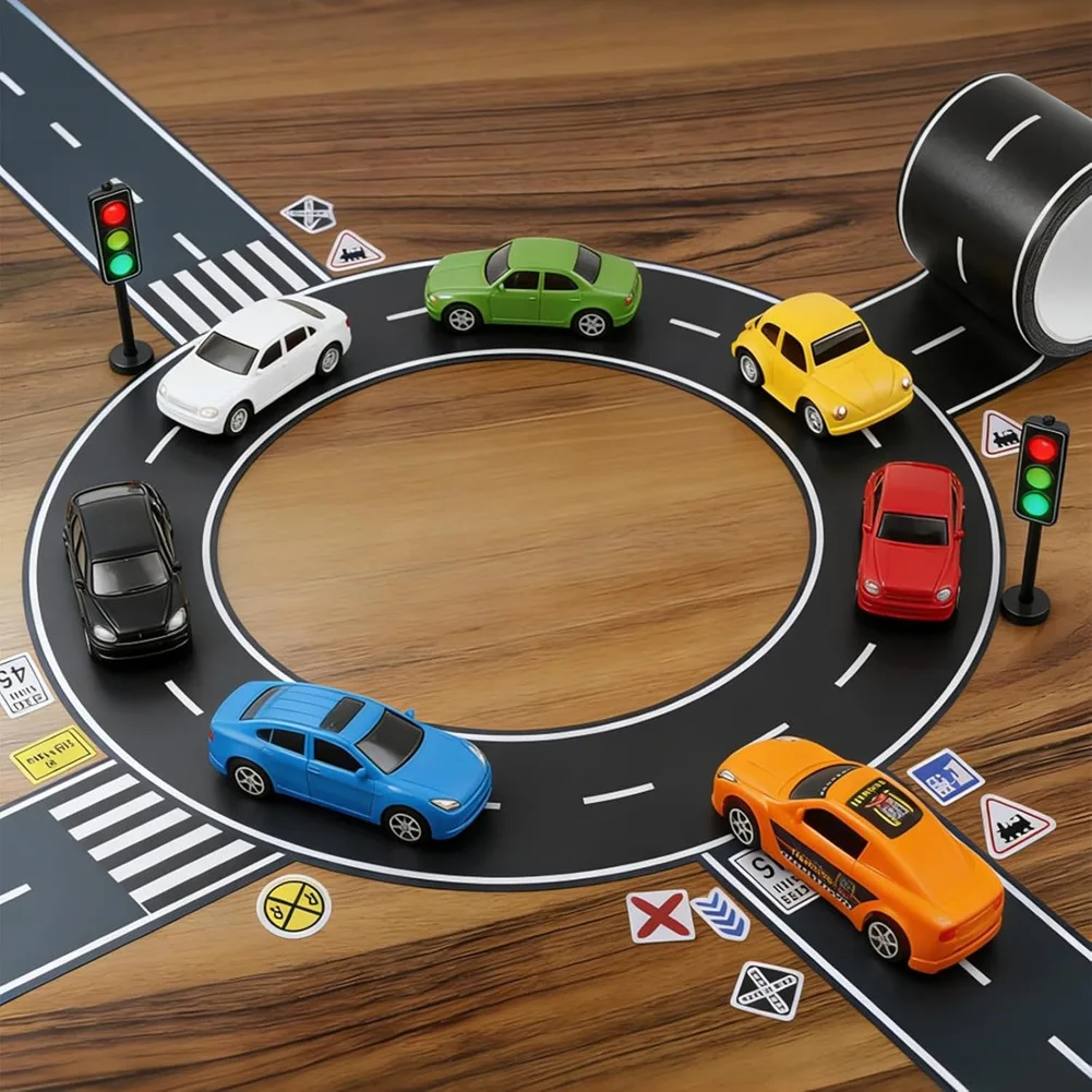 

IALJ-Kids Car Racing Track Black Road Tape(10 Rolls)- Easy-To-Apply Non-Slip Party Decorations
