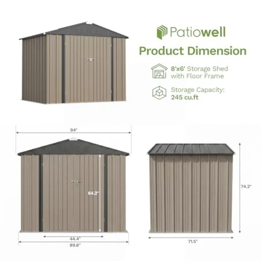 Outdoor storage with floor frame for feet, metal garden s