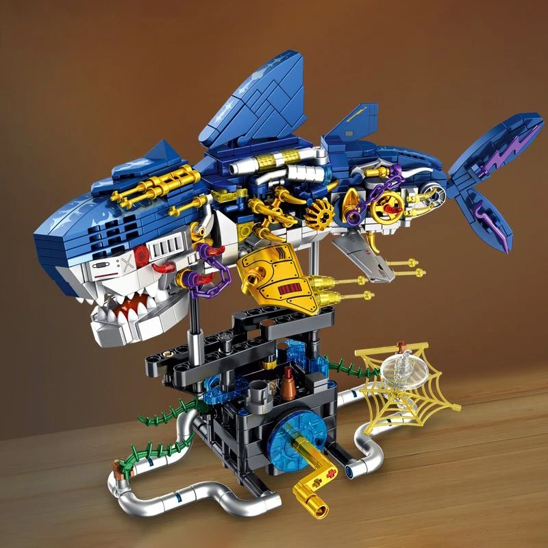 

Ideas Semi-Mechanical Shark Building Block High-Tech Mechanical Marine Animals Model Bricks Toys For Kid Birthday Gift MOC